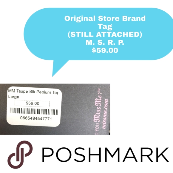 Miss Me Taupe & Black Lace Animal/Leopard Print Peplum Top Size La - Picture 7 of 7